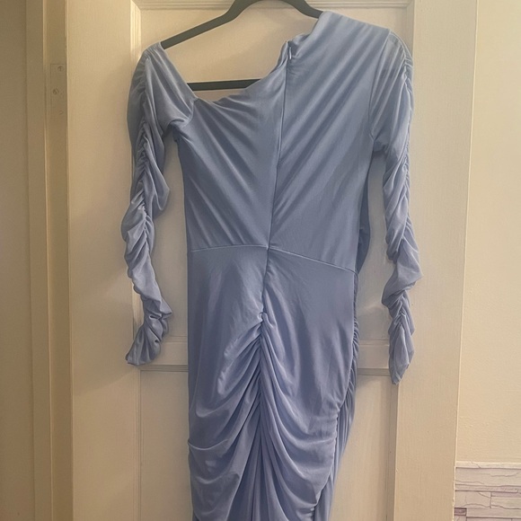 Club L London SWEET DREAMS POWDER BLUE MATERNITY ASYMMETRIC RUCHED DRESS Sz 4 - Picture 6 of 9